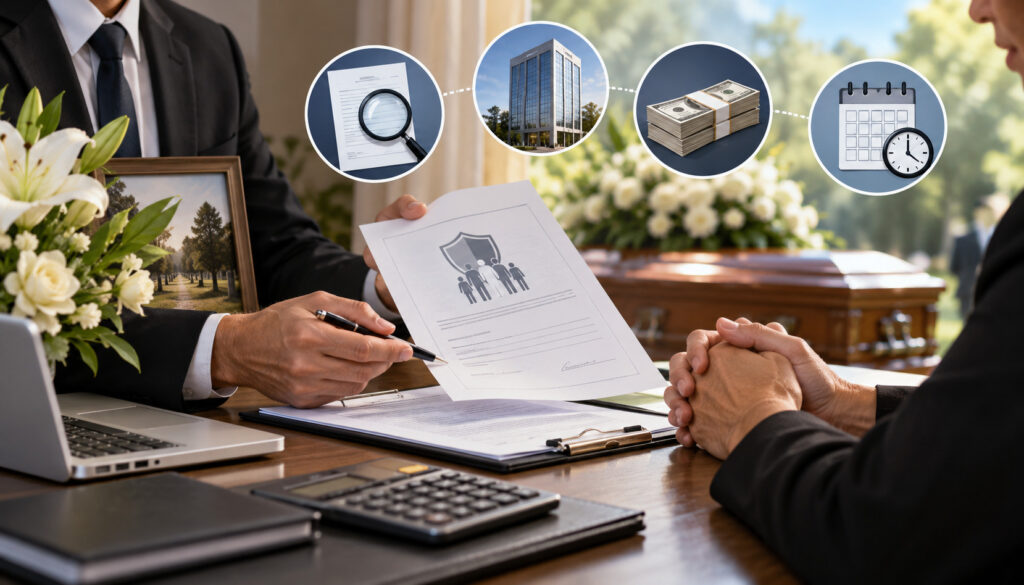 Life insurance assignment verification and funding consultation at a funeral home