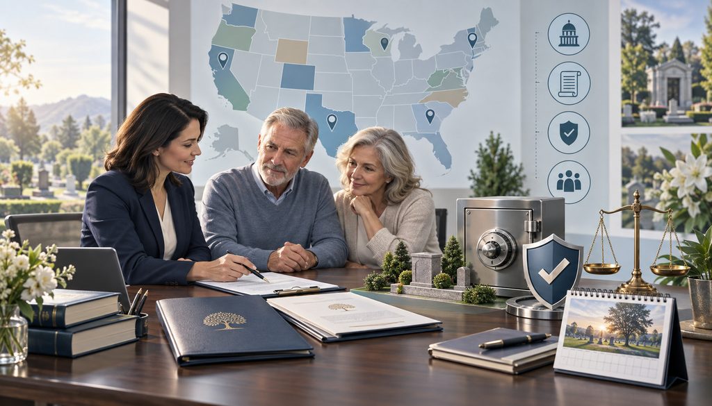 Pre-need funeral trust planning with state compliance requirements and secure funding