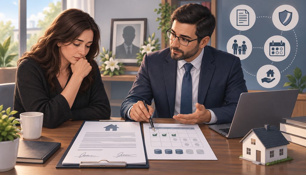 Advisor explaining unpaid contract obligations after a buyer’s death